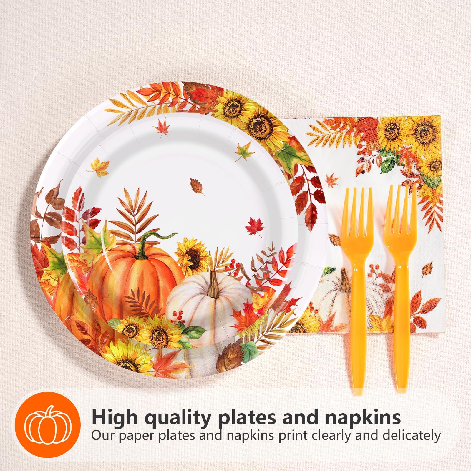 96 Pcs Fall Sunflower Pumpkin Party Plates and Napkins - Grencian