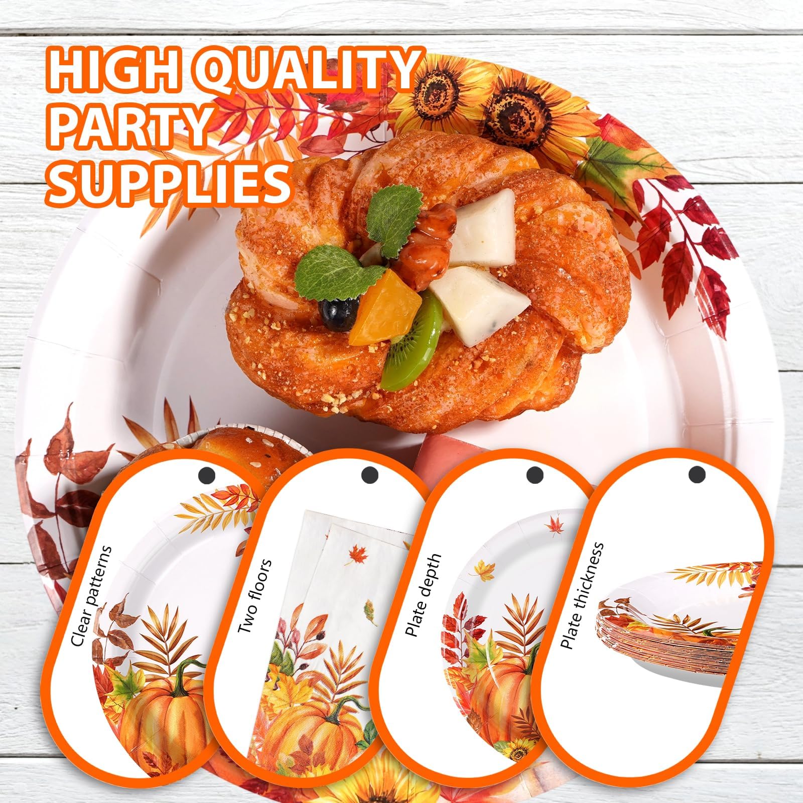 96 Pcs Fall Sunflower Pumpkin Party Plates and Napkins - Grencian