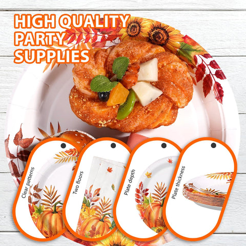 96 Pcs Fall Sunflower Pumpkin Party Plates and Napkins - Grencian