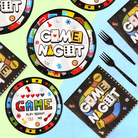 96 Pcs Family Game Night Party Plates and Napkins - Grencian