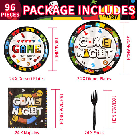 96 Pcs Family Game Night Party Plates and Napkins - Grencian