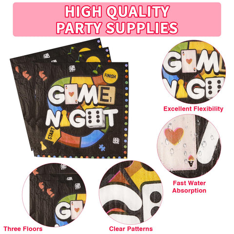 96 Pcs Family Game Night Party Plates and Napkins - Grencian