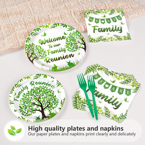 96 Pcs Family Reunion Party Plates and Napkins - Grencian