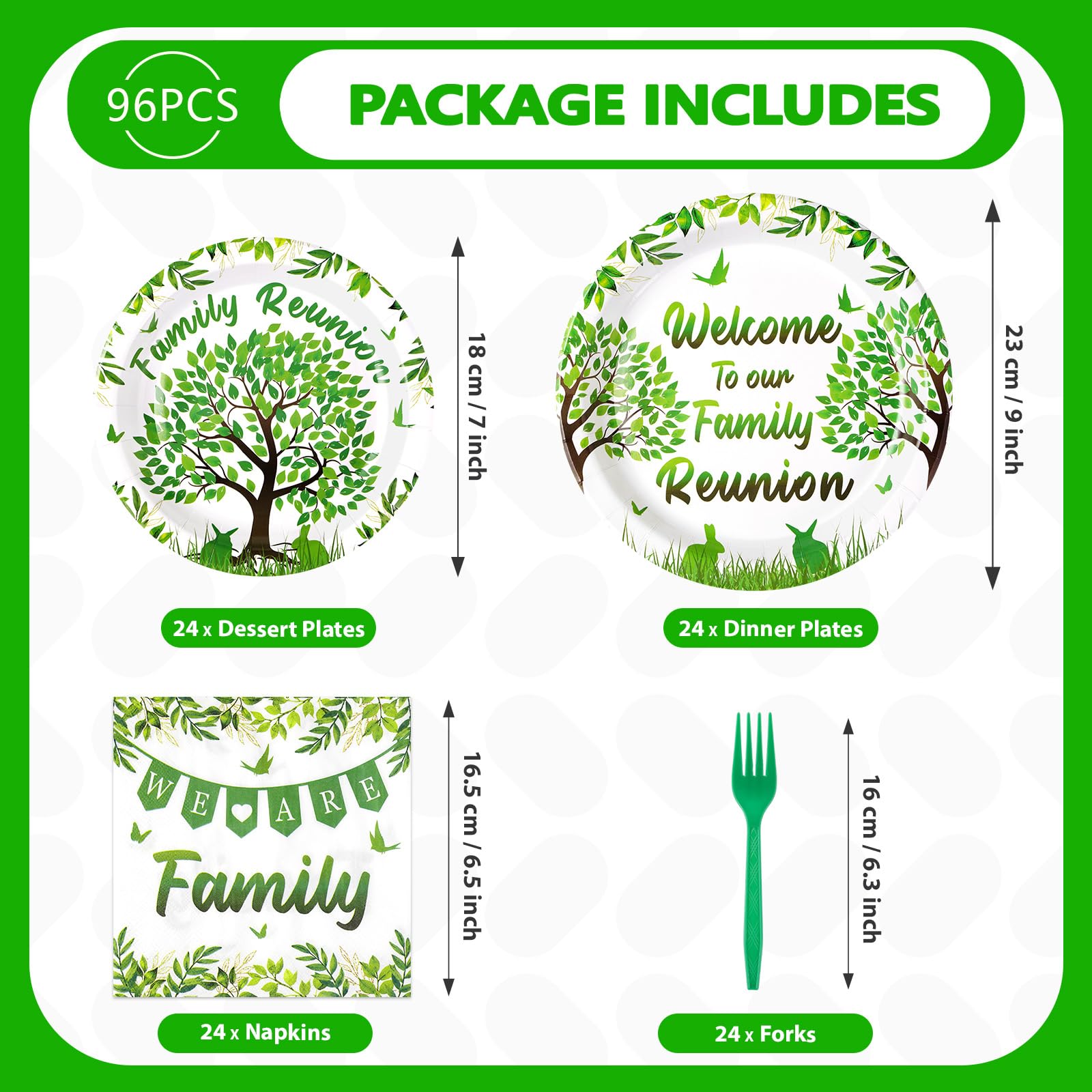 96 Pcs Family Reunion Party Plates and Napkins - Grencian