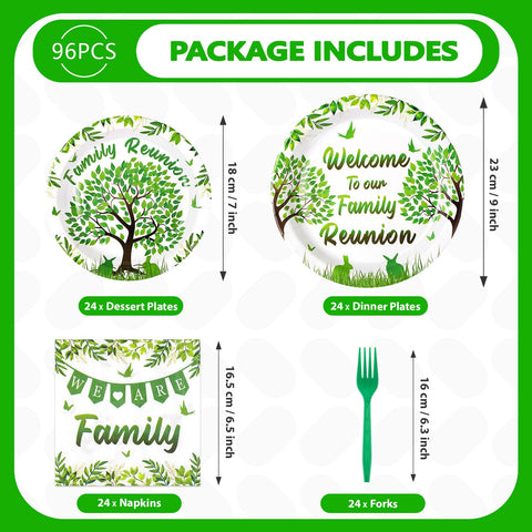 96 Pcs Family Reunion Party Plates and Napkins - Grencian