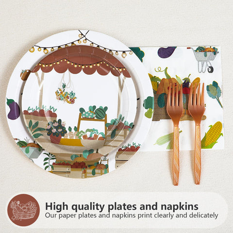 96 Pcs Farmers Market Bridal Shower Party Plates and Napkins - Grencian