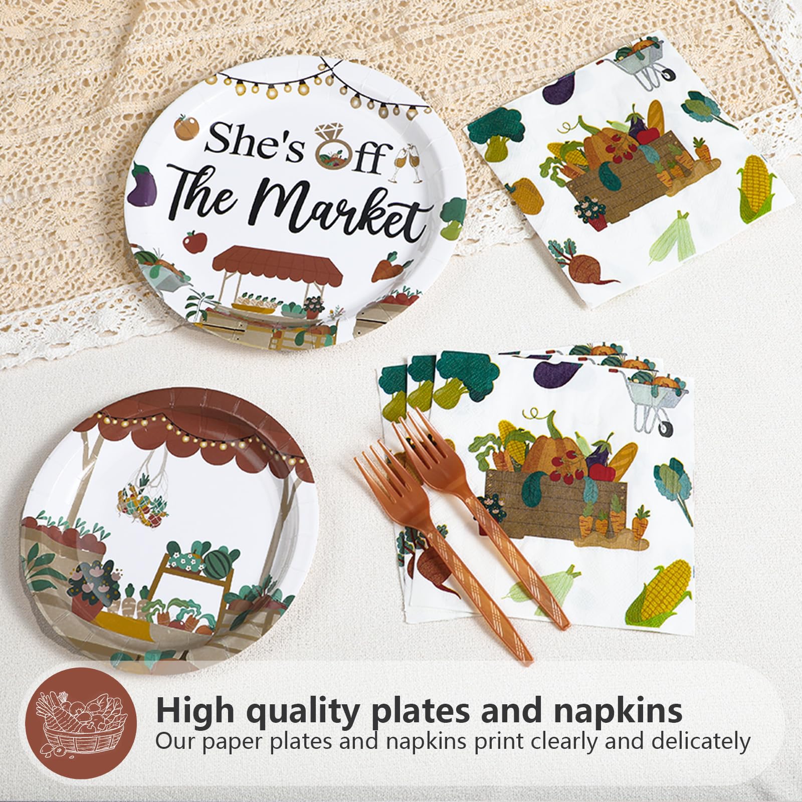 96 Pcs Farmers Market Bridal Shower Party Plates and Napkins - Grencian