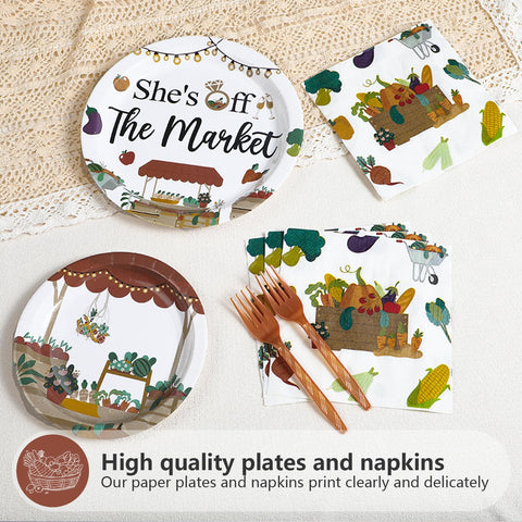 96 Pcs Farmers Market Bridal Shower Party Plates and Napkins - Grencian