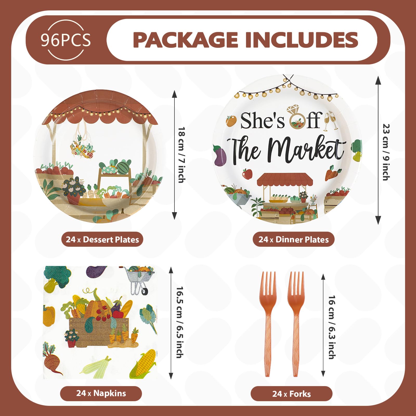96 Pcs Farmers Market Bridal Shower Party Plates and Napkins - Grencian
