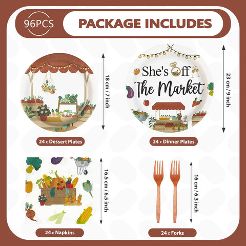 96 Pcs Farmers Market Bridal Shower Party Plates and Napkins - Grencian