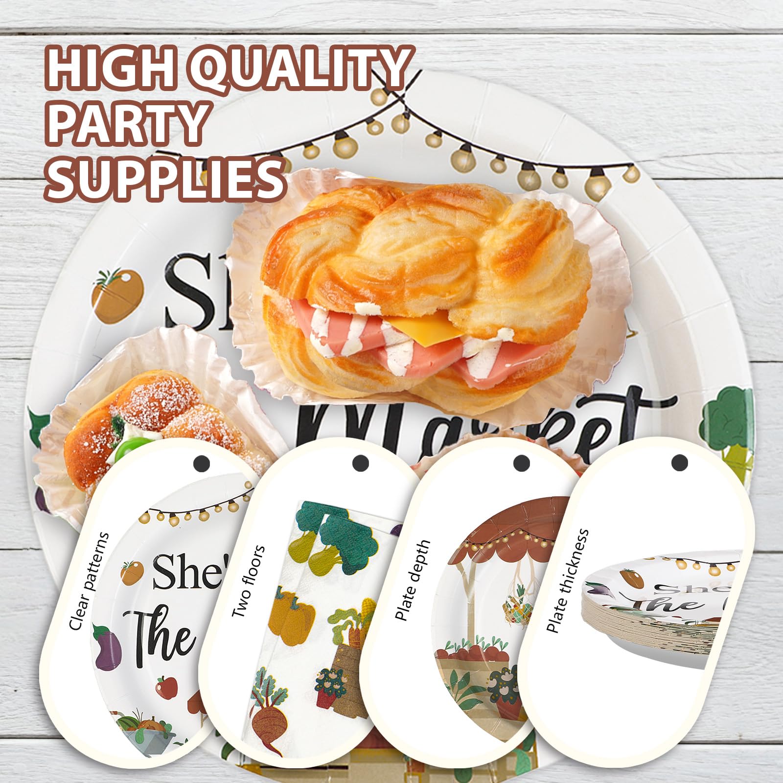 96 Pcs Farmers Market Bridal Shower Party Plates and Napkins - Grencian