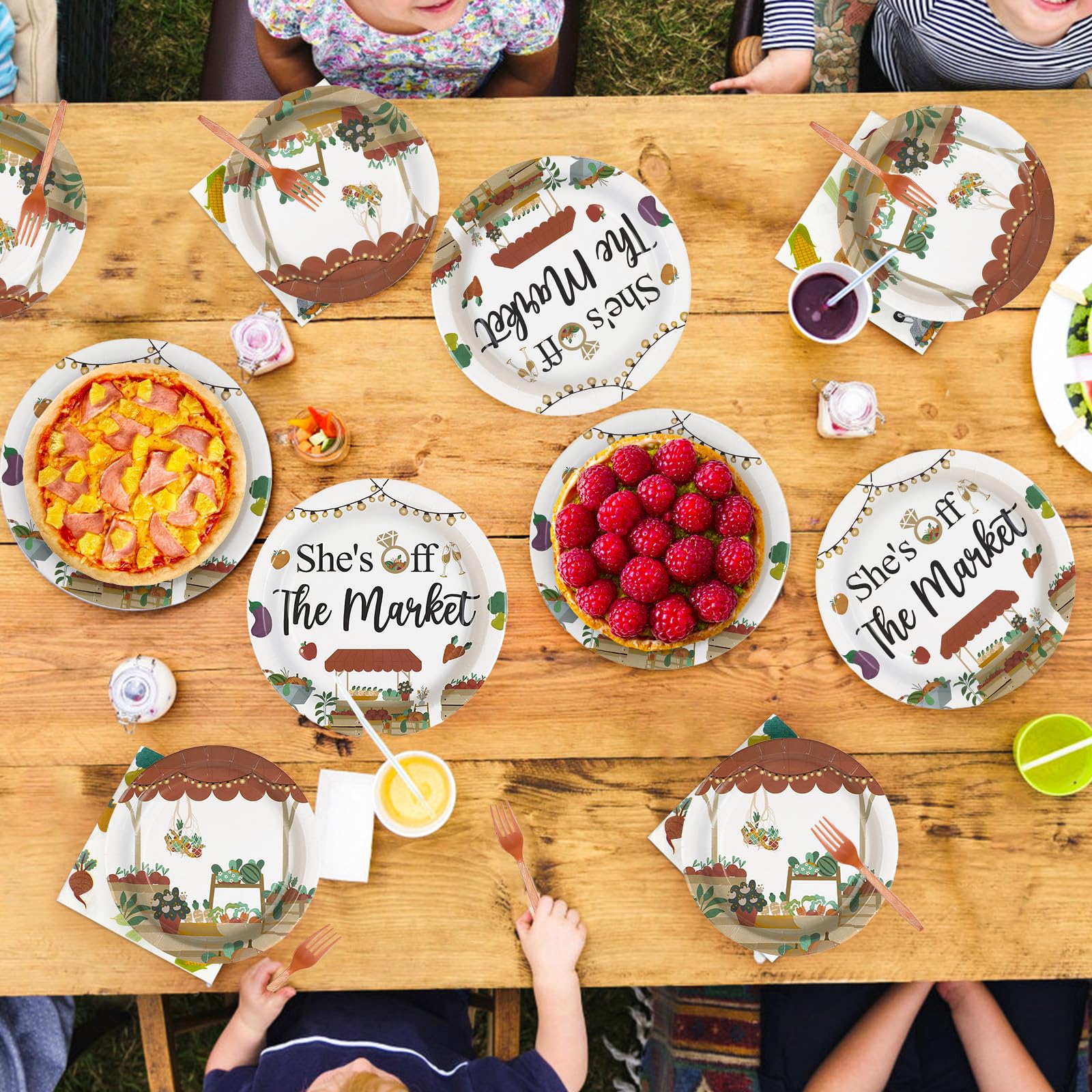 96 Pcs Farmers Market Bridal Shower Party Plates and Napkins - Grencian