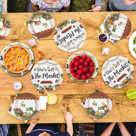 96 Pcs Farmers Market Bridal Shower Party Plates and Napkins - Grencian