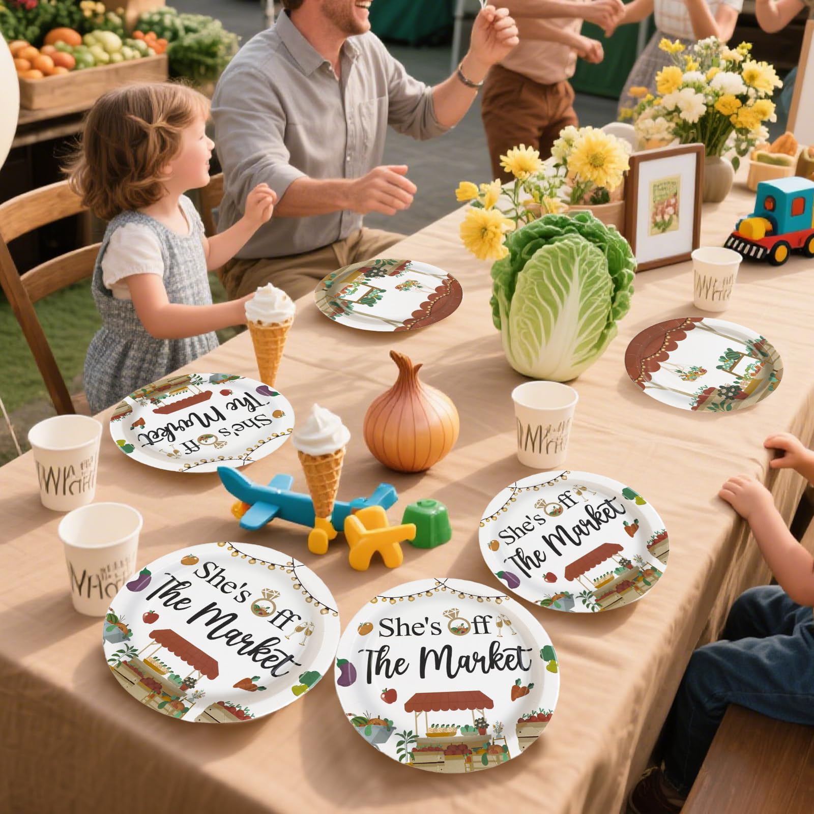 96 Pcs Farmers Market Bridal Shower Party Plates and Napkins - Grencian