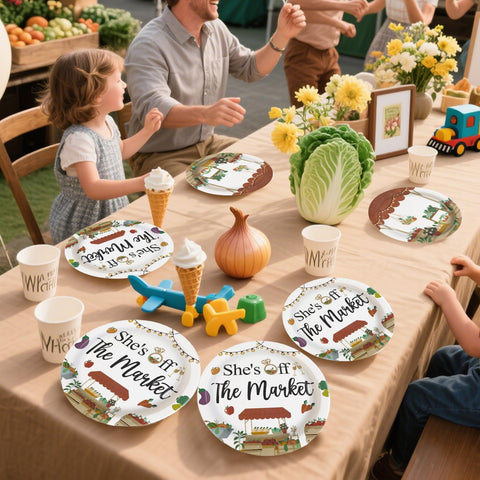 96 Pcs Farmers Market Bridal Shower Party Plates and Napkins - Grencian