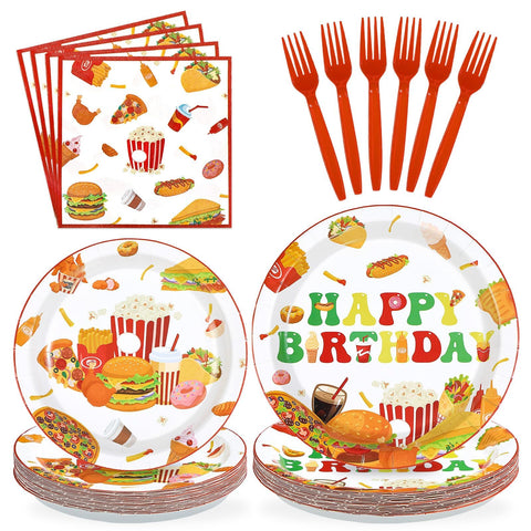 96 Pcs Fast Food Birthday Party Plates and Napkins - Grencian