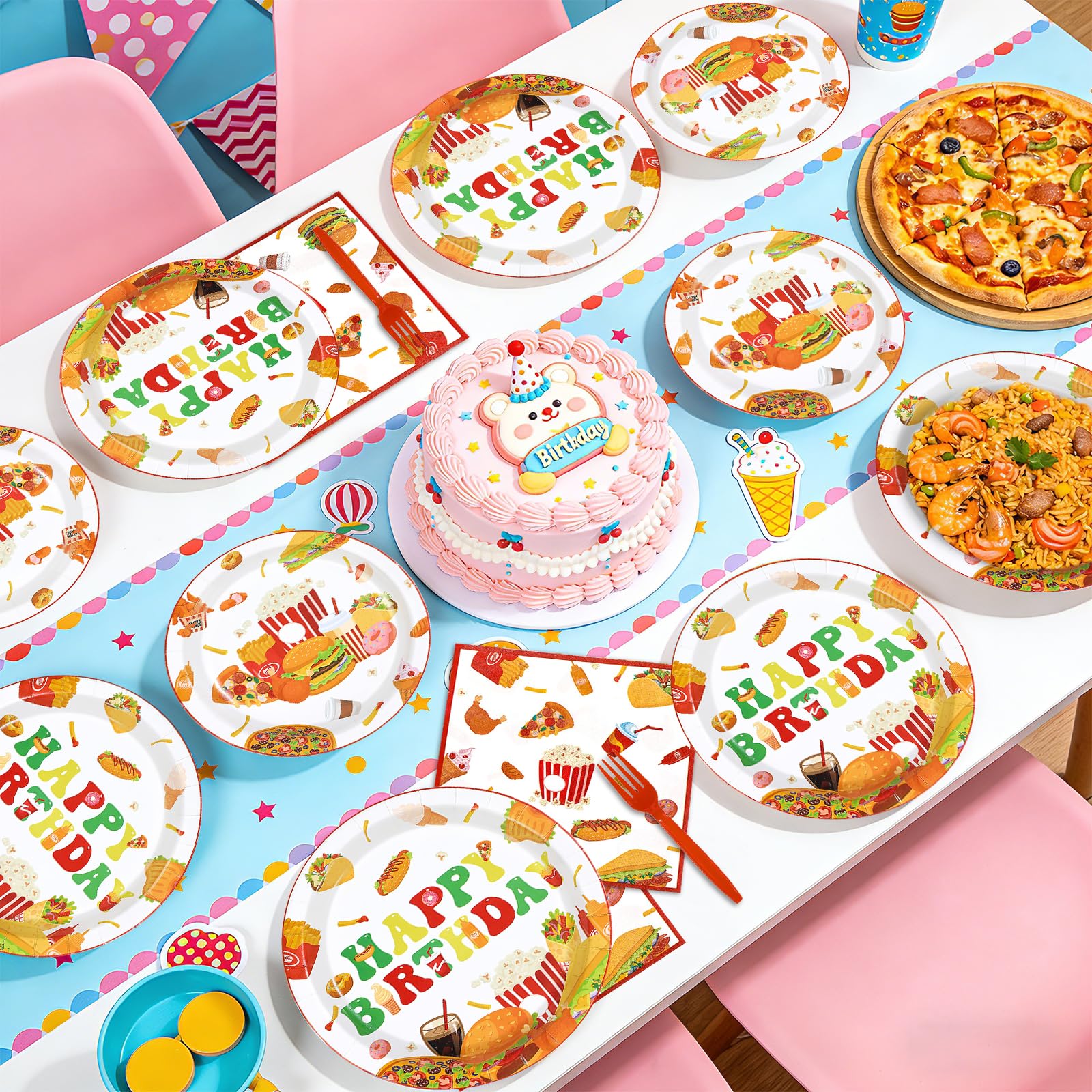 96 Pcs Fast Food Birthday Party Plates and Napkins - Grencian