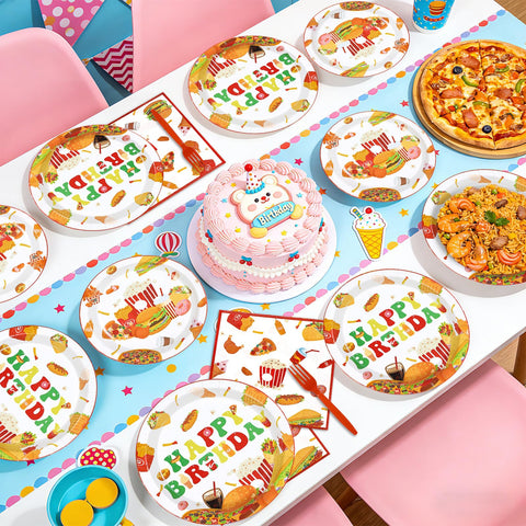 96 Pcs Fast Food Birthday Party Plates and Napkins - Grencian