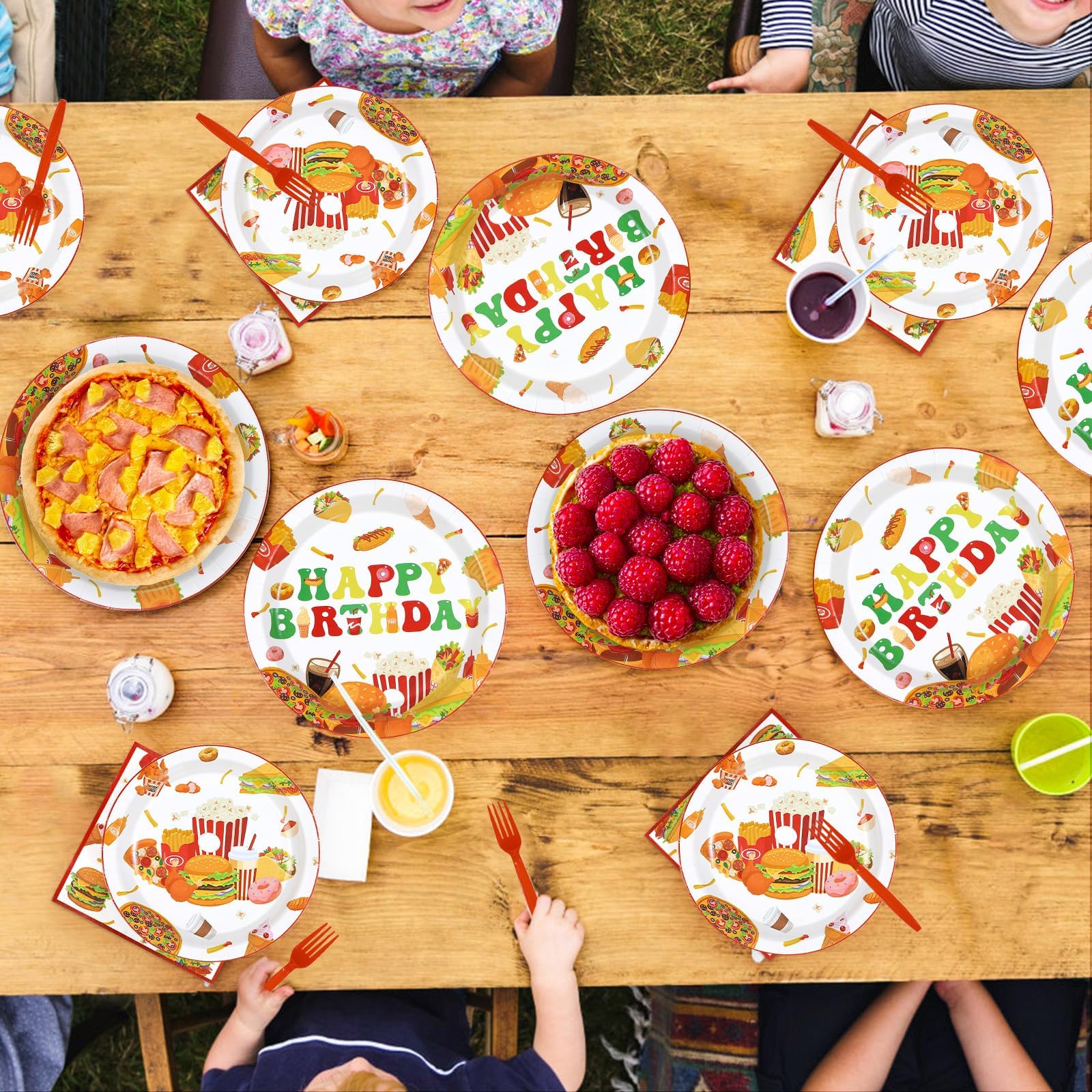 96 Pcs Fast Food Birthday Party Plates and Napkins - Grencian