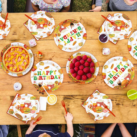 96 Pcs Fast Food Birthday Party Plates and Napkins - Grencian