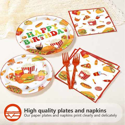 96 Pcs Fast Food Birthday Party Plates and Napkins - Grencian