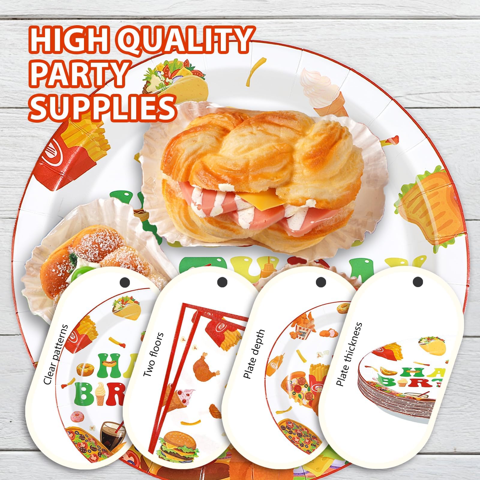 96 Pcs Fast Food Birthday Party Plates and Napkins - Grencian