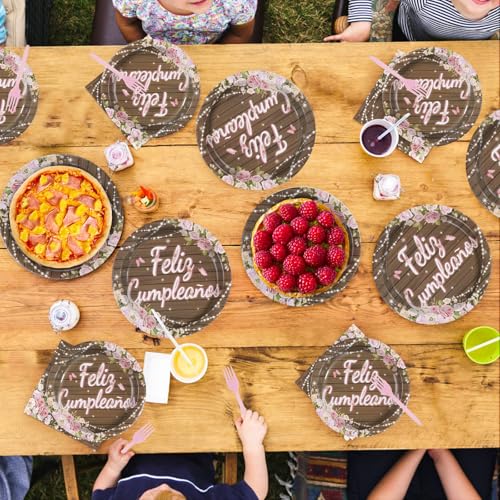 96 Pcs Feliz Cumpleaños Party Plates and Napkins - Grencian