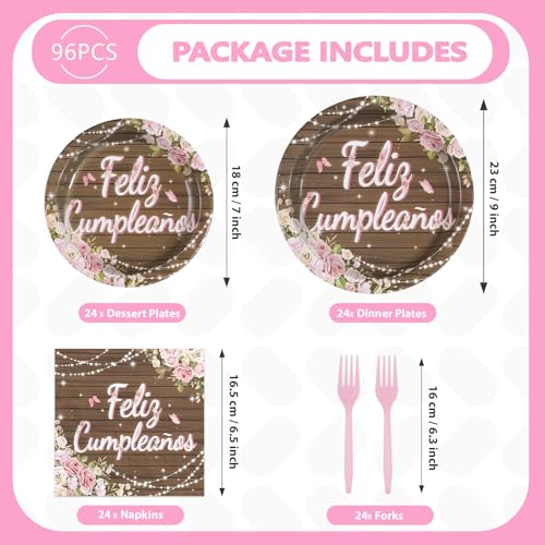 96 Pcs Feliz Cumpleaños Party Plates and Napkins - Grencian