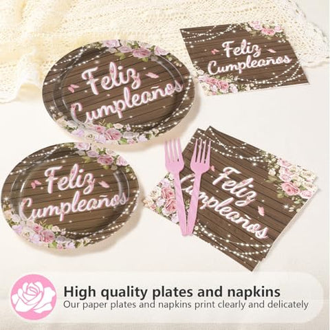 96 Pcs Feliz Cumpleaños Party Plates and Napkins - Grencian