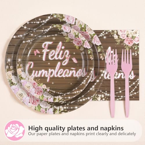 96 Pcs Feliz Cumpleaños Party Plates and Napkins - Grencian