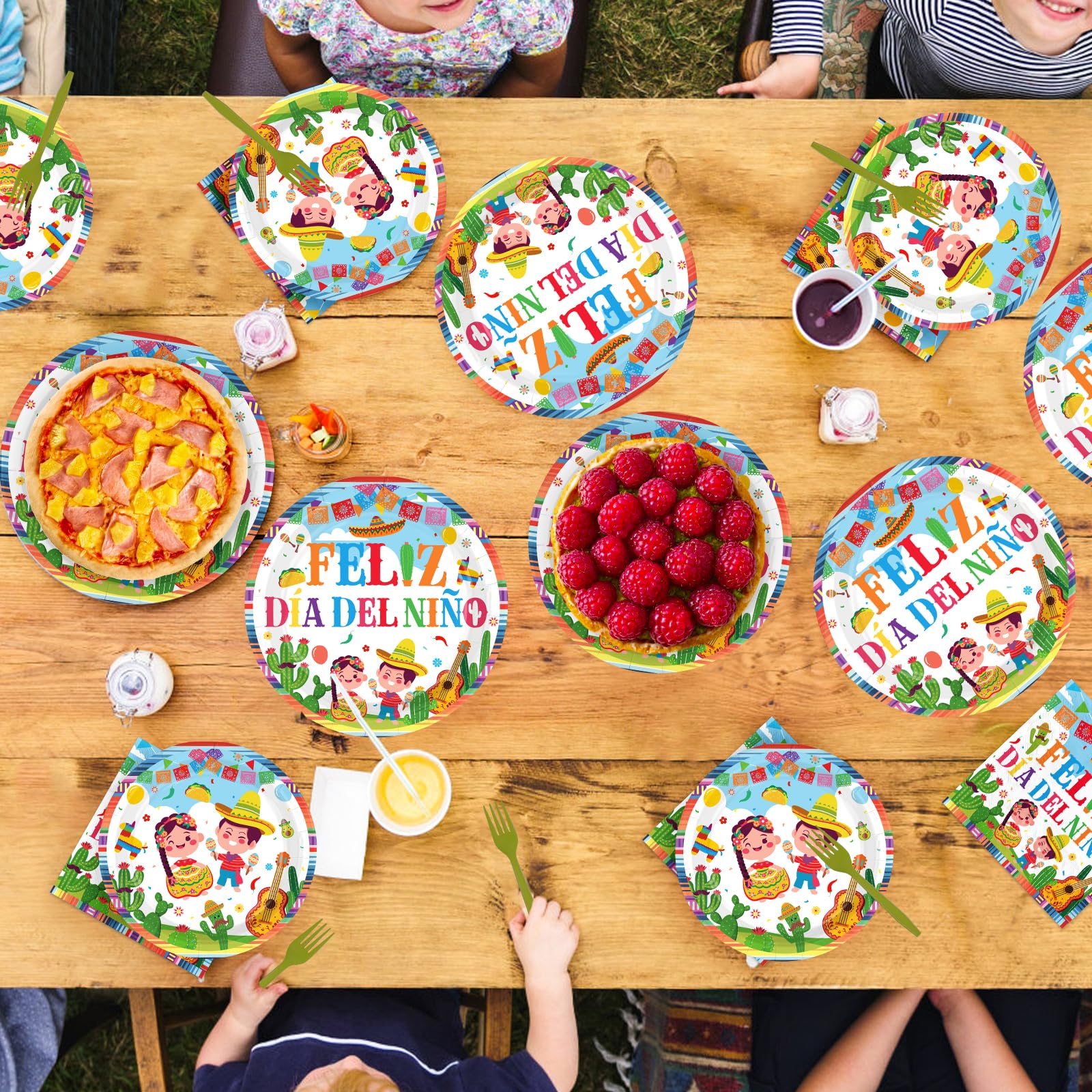 96 Pcs Feliz Dia Del Niño Party Plates and Napkins - Grencian