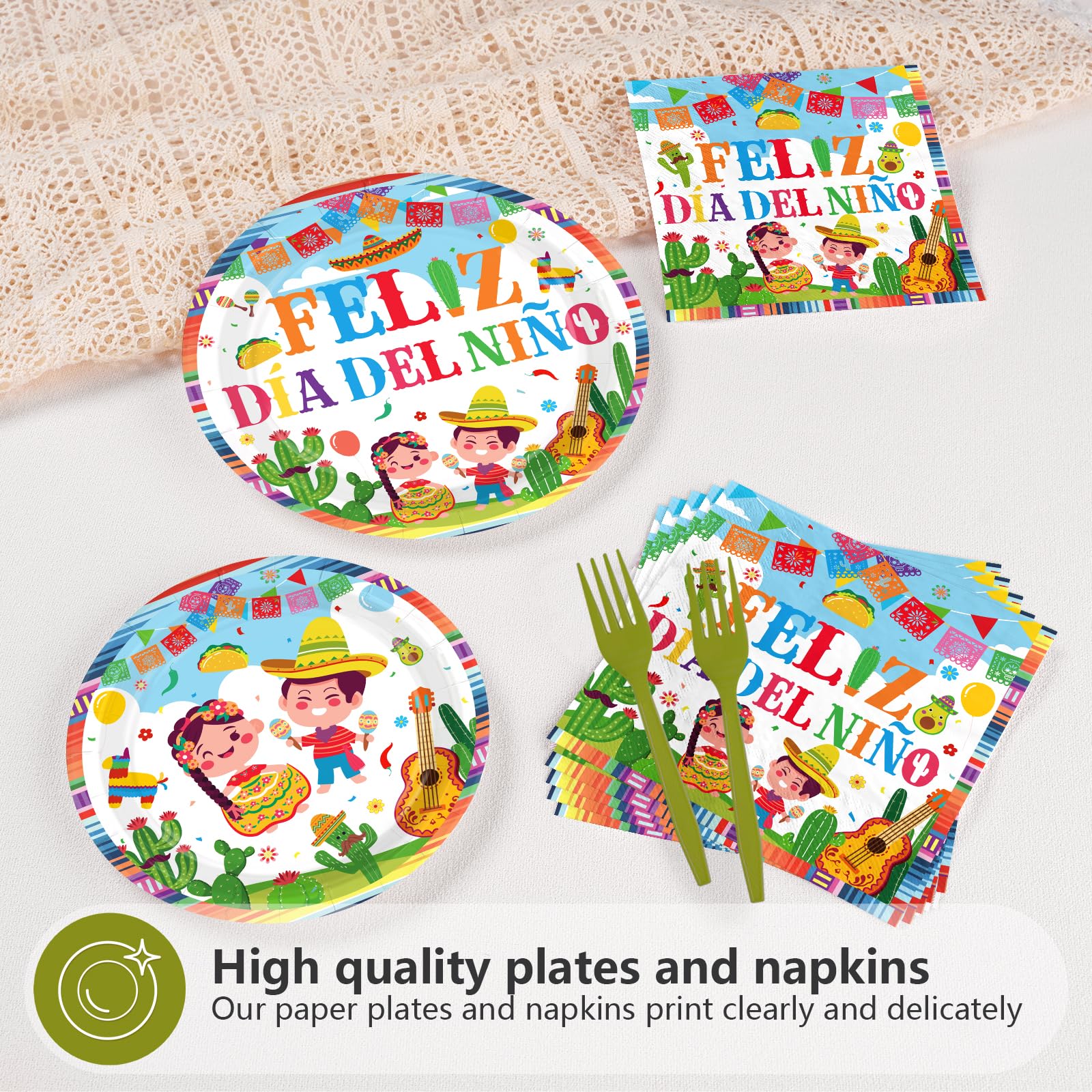 96 Pcs Feliz Dia Del Niño Party Plates and Napkins - Grencian
