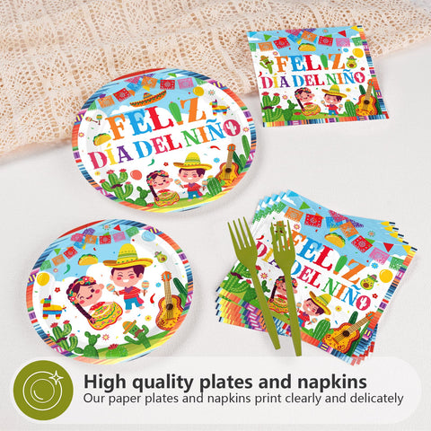 96 Pcs Feliz Dia Del Niño Party Plates and Napkins - Grencian