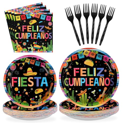96 Pcs Fiesta Mexican Party Plates and Napkins - Grencian