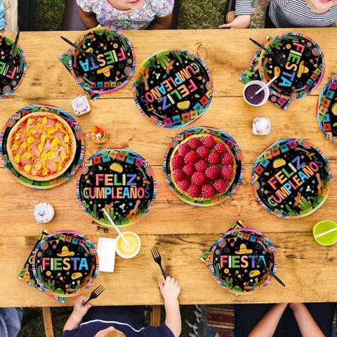 96 Pcs Fiesta Mexican Party Plates and Napkins - Grencian