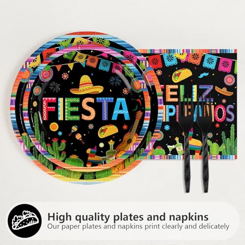 96 Pcs Fiesta Mexican Party Plates and Napkins - Grencian