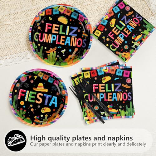 96 Pcs Fiesta Mexican Party Plates and Napkins - Grencian