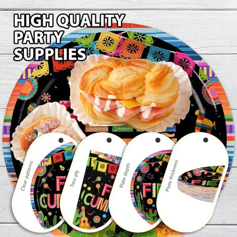 96 Pcs Fiesta Mexican Party Plates and Napkins - Grencian