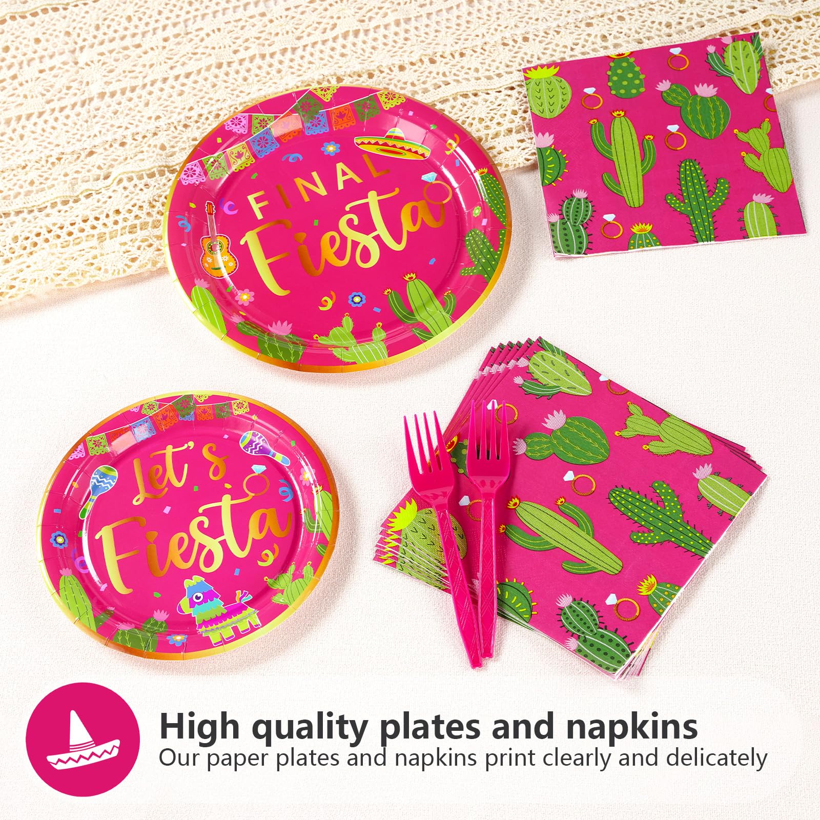 96 Pcs Final Fiesta Bachelorette Party Plates and Napkins - Grencian