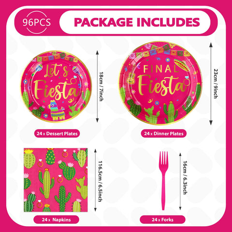 96 Pcs Final Fiesta Bachelorette Party Plates and Napkins - Grencian