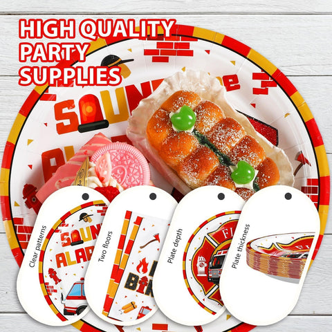 96 Pcs Fire Truck 2nd Birthday Party Plates and Napkins - Grencian