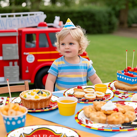 96 Pcs Fire Truck 3rd Birthday Party Plates and Napkins - Grencian