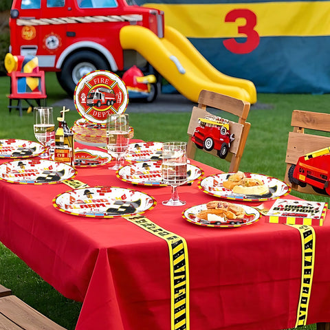 96 Pcs Fire Truck 3rd Birthday Party Plates and Napkins - Grencian