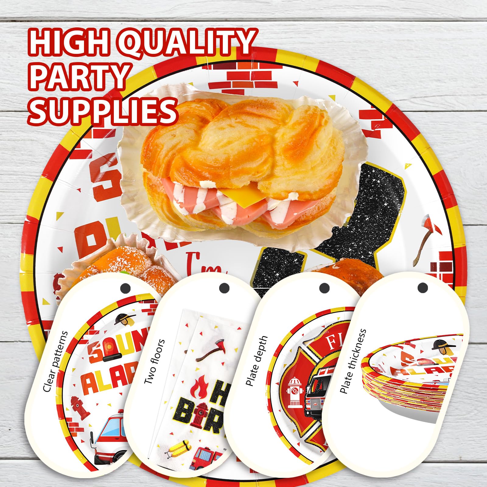 96 Pcs Fire Truck 3rd Birthday Party Plates and Napkins - Grencian