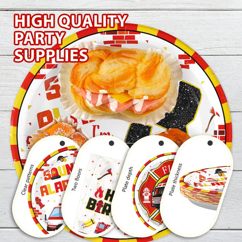 96 Pcs Fire Truck 3rd Birthday Party Plates and Napkins - Grencian