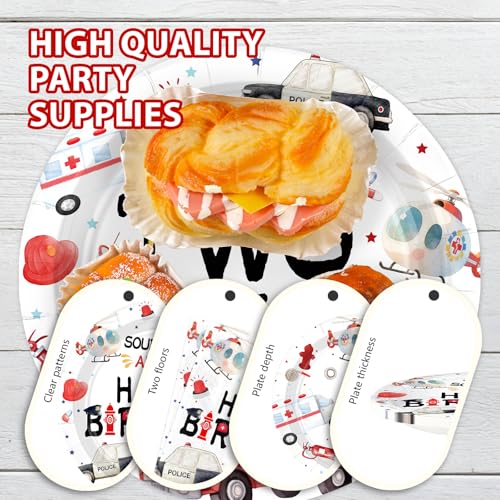 96 Pcs Fire Truck Birthday Party Plates and Napkins - Grencian