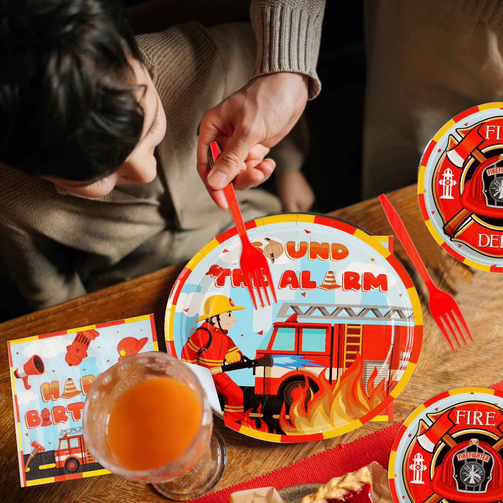 96 Pcs Firefighter Birthday Party Plates and Napkins - Grencian