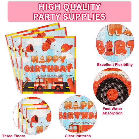 96 Pcs Firefighter Birthday Party Plates and Napkins - Grencian