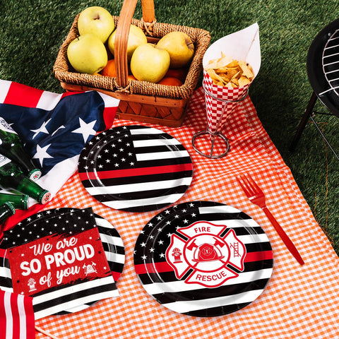 96 Pcs Firefighter Party Plates and Napkins - Grencian
