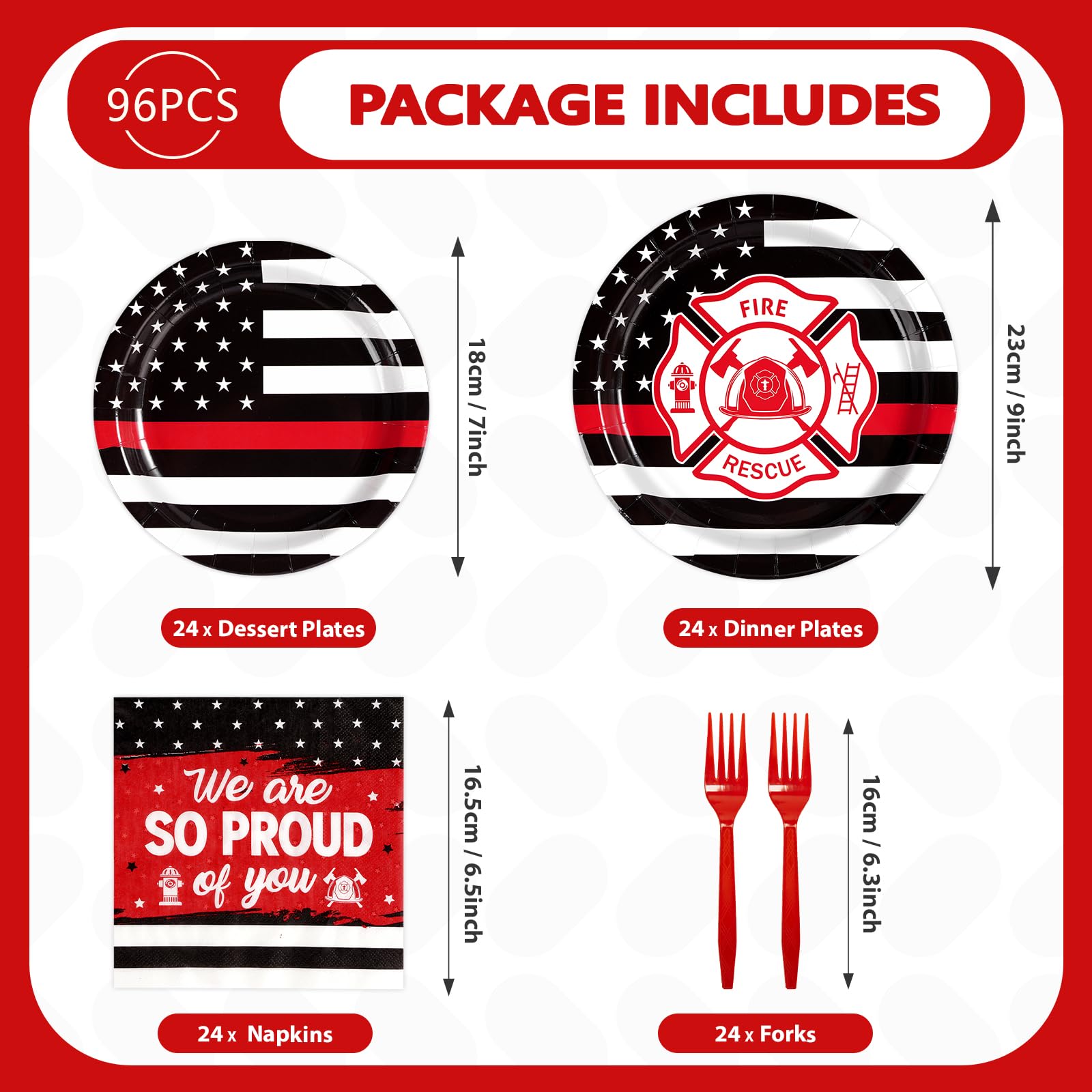 96 Pcs Firefighter Party Plates and Napkins - Grencian